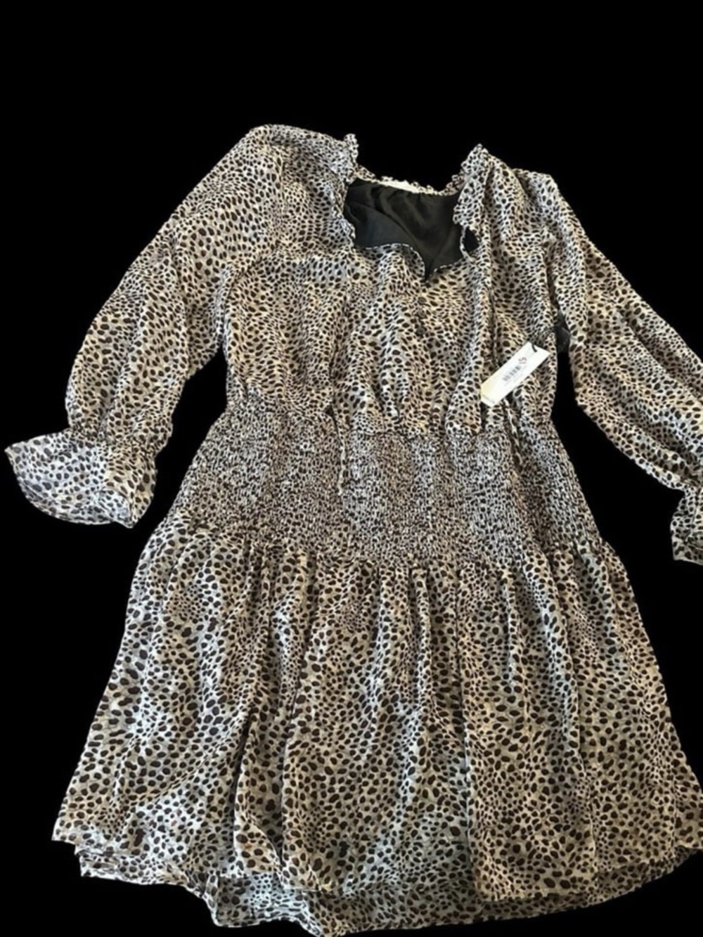 NWOT Dex Women's Leopard Print Baby Doll Mini Dress- Size XL. MSRP $85